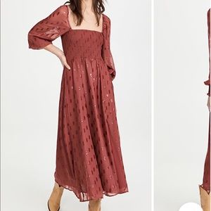 o.p.t Classic Smocked Maxi Dress in Rust